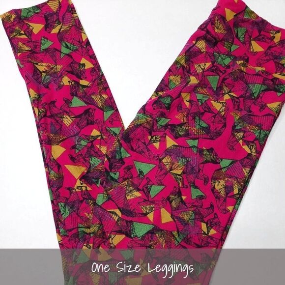 LuLaRoe OS Leggings Bears Pink Yellow Green Mosaic NEW - Picture 1 of 1
